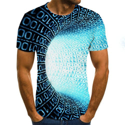 Three-dimensional tunnel graphic T-shirt casual Harajuku tops 3D lattice men's T-shirt summer O-neck shirt plus size streetwear